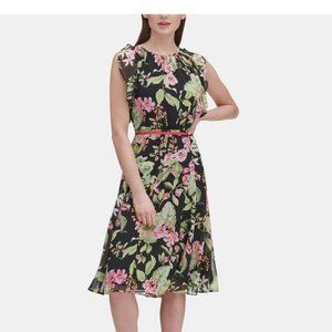 TOMMY HILFIGER Womens Green Belted Floral Cap Slee